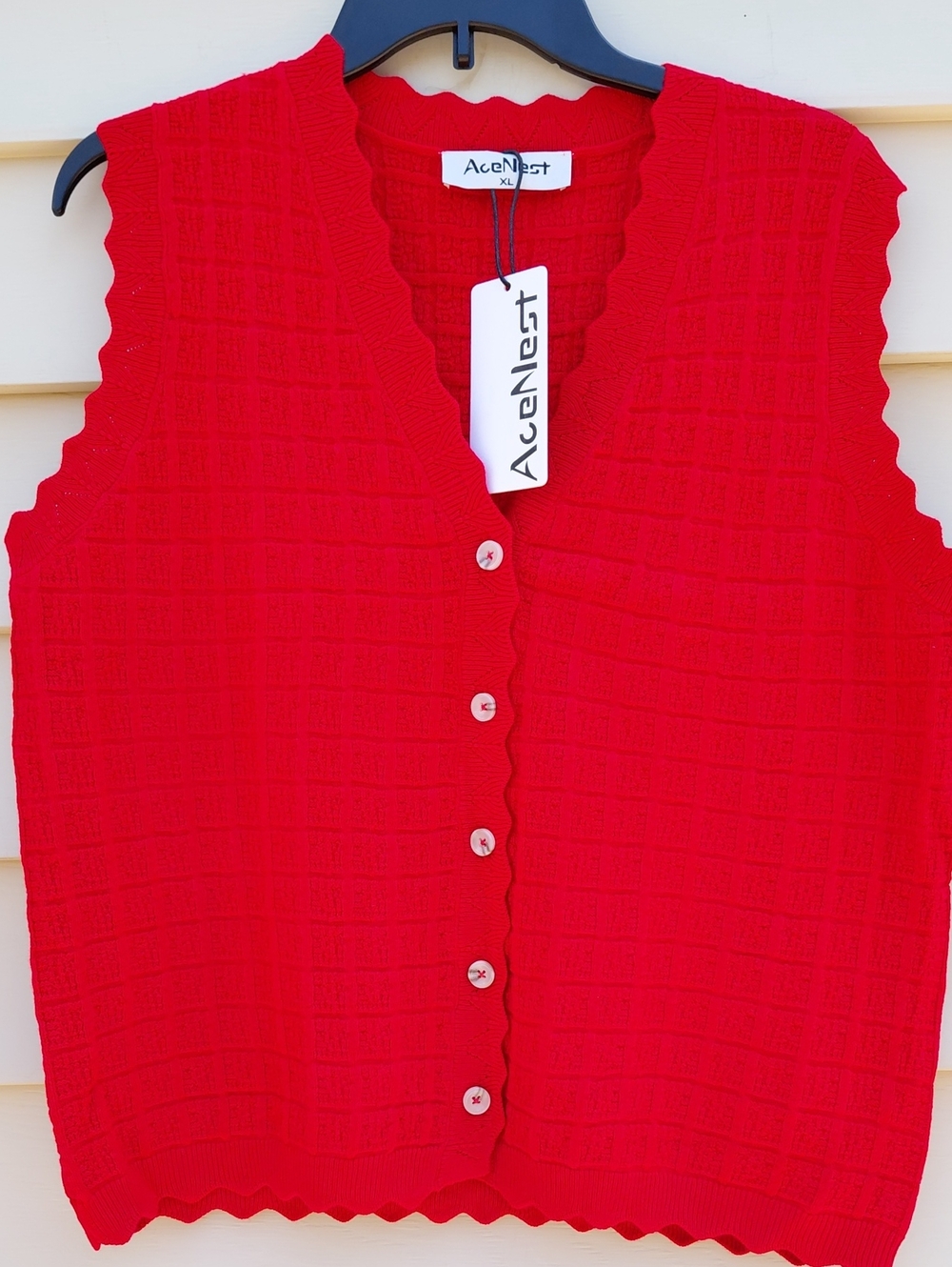 ACENEST Women's Fall Red Fitted V Neck Sweater Vest Size XL